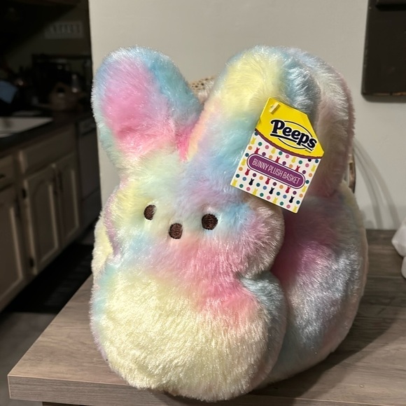 NWT! PEEPS RAINBOW TIE-DYE PLUSH EASTER BASKET - Picture 1 of 11